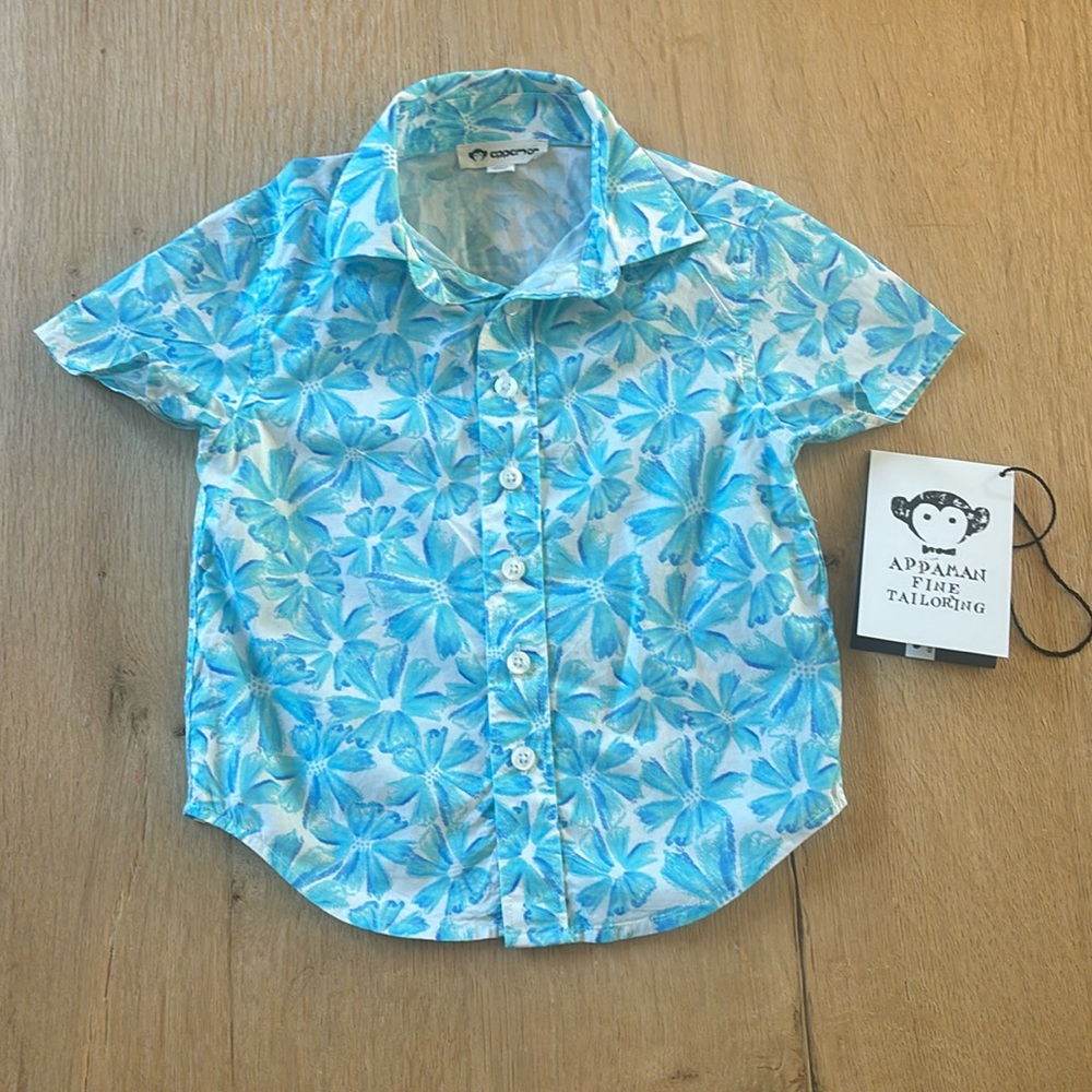Appaman Toddler Boys Aqua Bloom Party Shirt size 3T